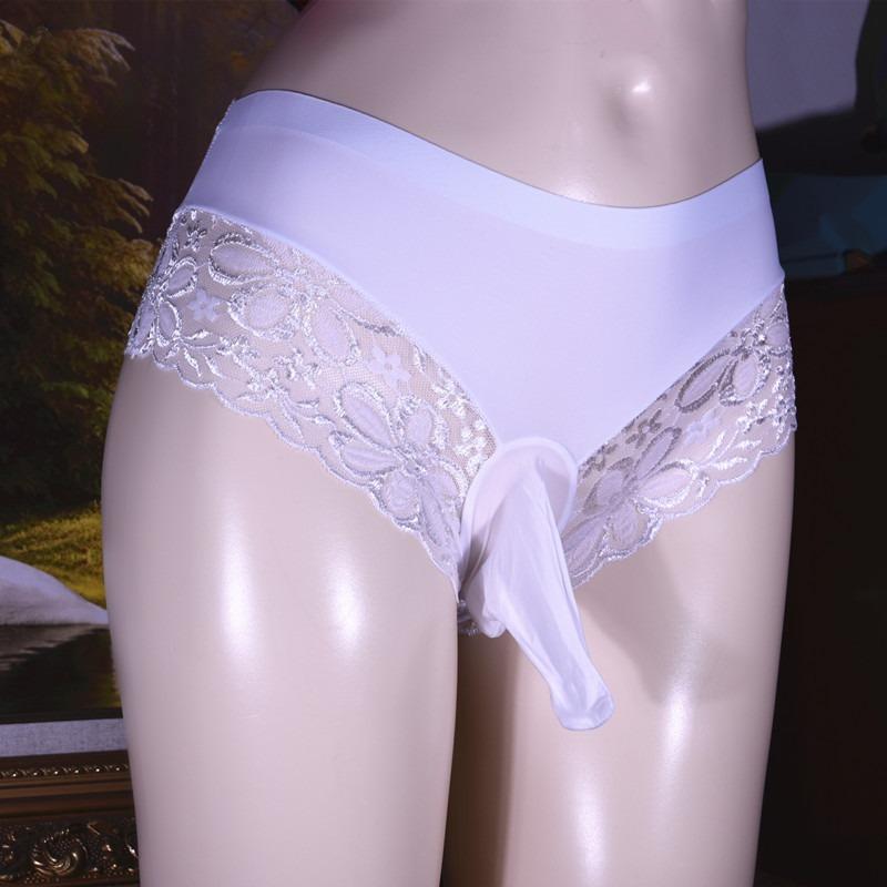 Calcinhas Masculinas Renda Seda Gelada Roupa Íntima Levanta Bumbum Fio Dental Cintura Baixa Cueca Transparente Bolsa Sissy Bainha Calcinha T-Back
