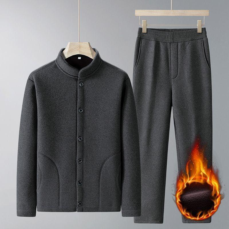 Winter Velvet Thickened Set for Middle-aged and Elderly Men: Dad's Cardigan and Grandpa's Warm Cotton Underwear