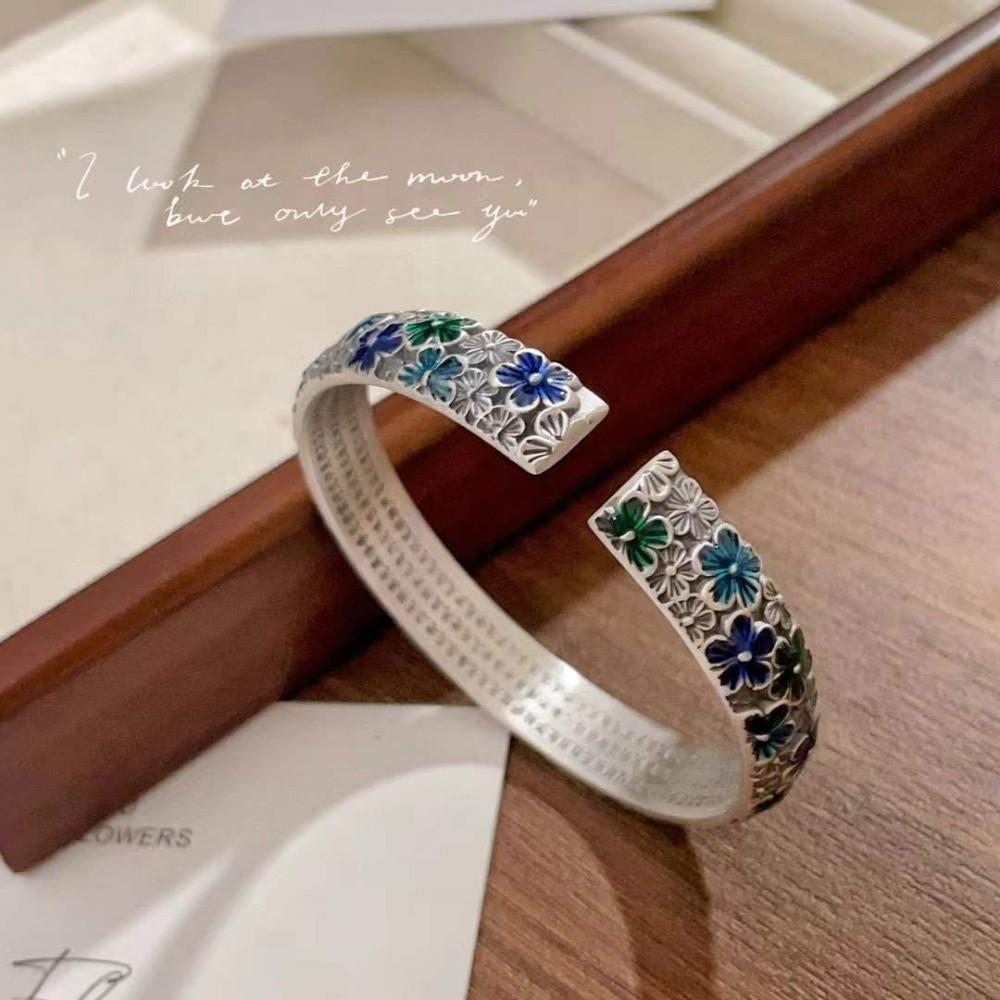 Flower Women's Hand Bracelet Traditional Cuff Bangle Handicraft Enamel Bracelet  Women