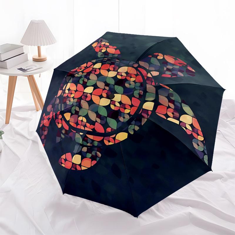 1 Stück Schildkröten-Mosaik Automatischer Faltregenschirm - Kompaktes 8-Rippen-Design, Langlebiger Kunststoff & Eisen, Leicht für den Täglichen Gebrauch im Freien028