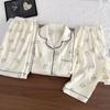 Summer Women's Three-Piece Pajama Set: Cardigan, Short Sleeve Top, Shorts, and Long Pants - Lightweight and Cute for Home or Outdoor Wear