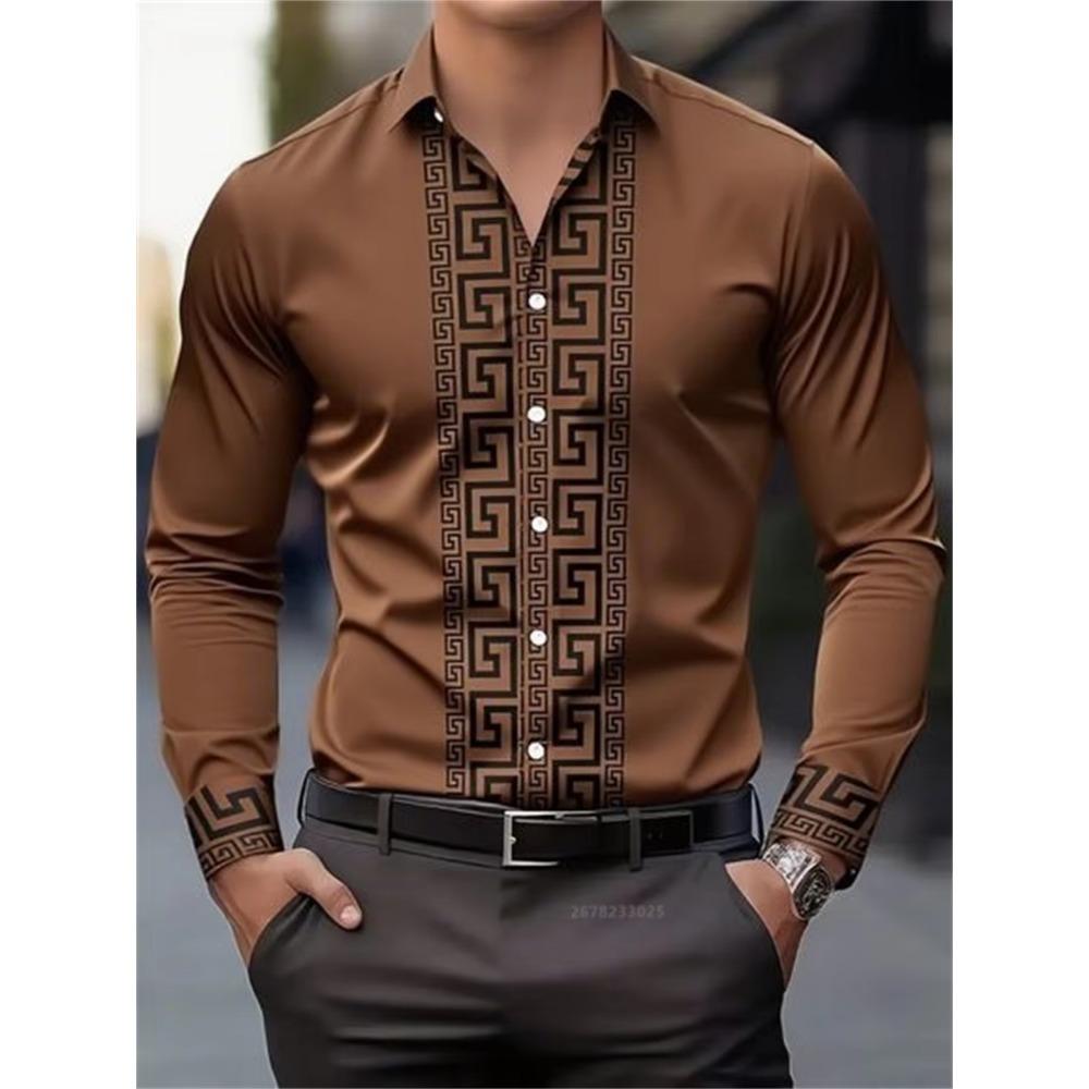 Men's Long-Sleeved Shirt with Pattern Design, Fashionable Lapel Button-Down Top, Versatile, Casual and Comfortable Men's Top