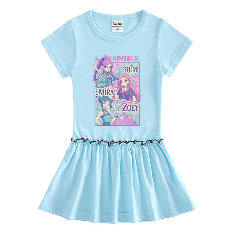 Girls Kpop Rumi Mira Zoey Hunters Print Raglan Sleeves Summer Dress