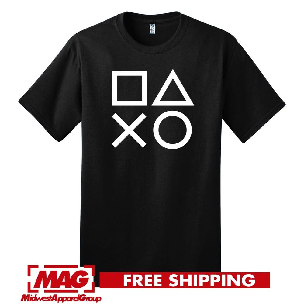 ЧЕРНАЯ ФУТБОЛКА С ИКОНКАМИ КОНТРОЛЛЕРА PS Playstation Игровая футболка Игровая футболка PS5 Унисекс Футболка XXXL