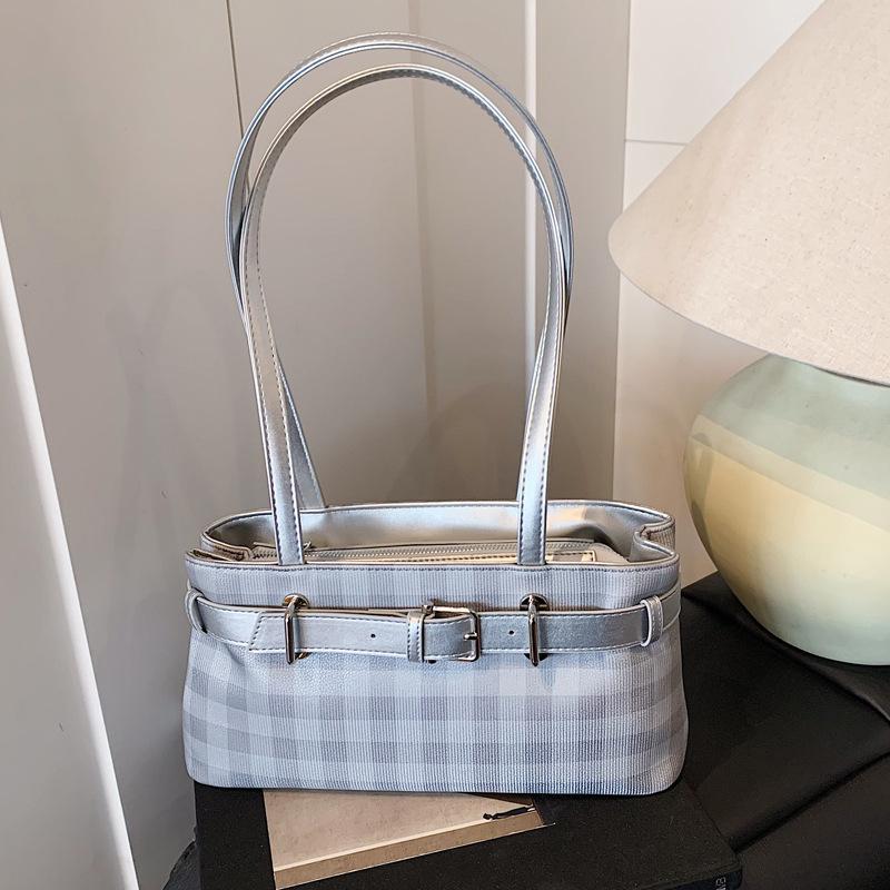 Korean version niche plaid underarm bag women's 2025 new fashion texture shoulder bag niche design commuter bag tide