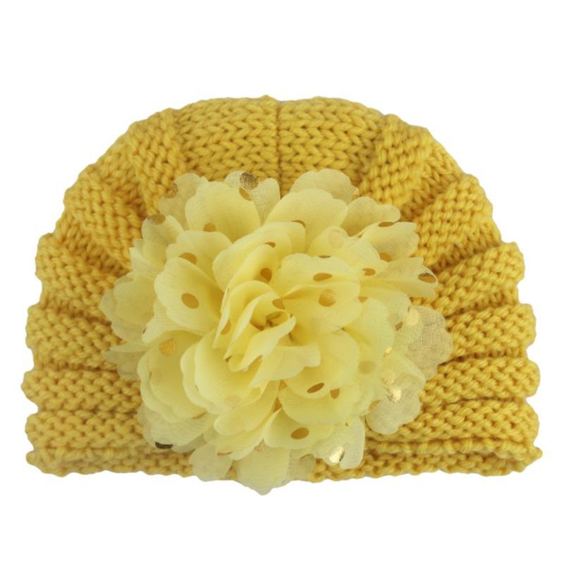 New children's knitted hat baby baby autumn and winter warm wool hat bonding hot golden flower children's hat