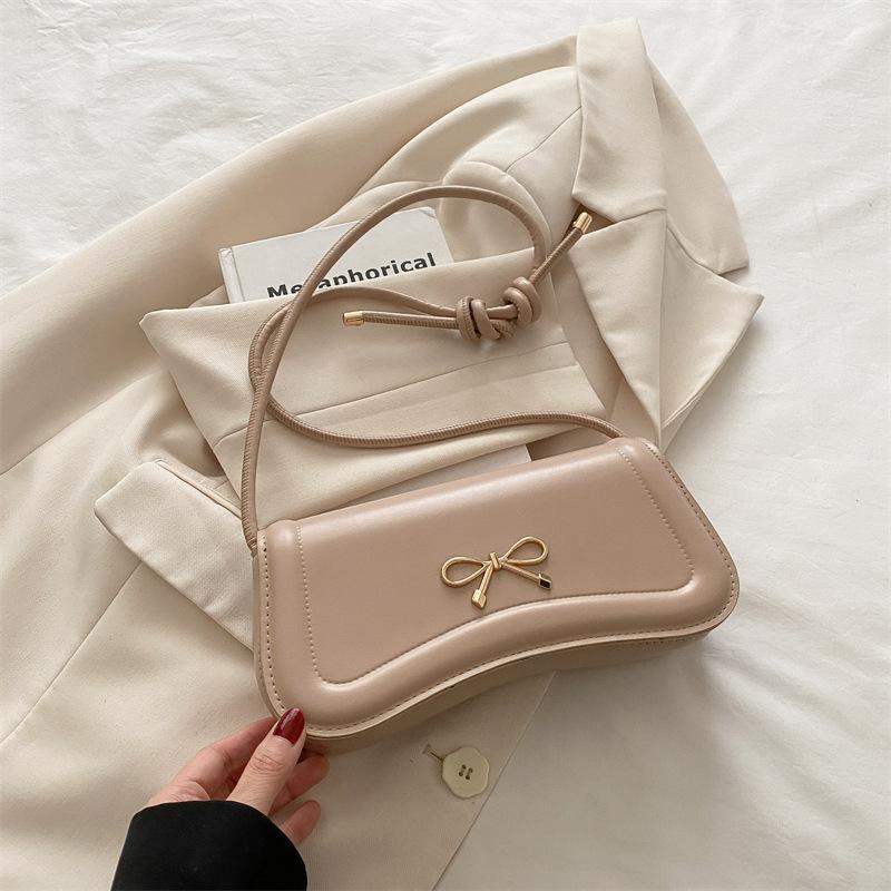 

Korean version bow indentation 2025 new trendy fashion solid color design casual messenger portable small square bag women