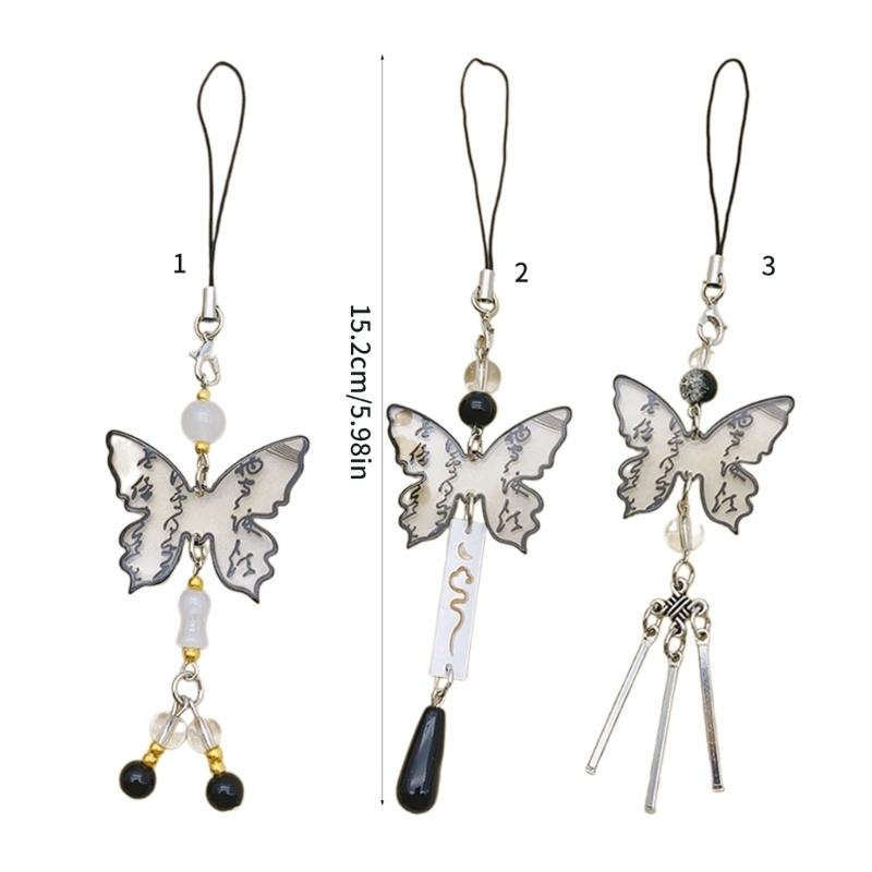 Einzigartiger chinesischer Kalligraphie Schmetterling Handy-Anhänger Stilvolles und langlebiges Schlüsselanhänger-Accessoire für modebewusste Personen