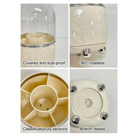 Makeup Brush Storage Box with Rotating Grid Design Large Capacity Cosmetic Storage Bin