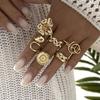 Creative Luxury Flower Geometric Pearl Rings Collection for Women Shiny Alloy Open Stackable Rings Party Jewelry Accessories