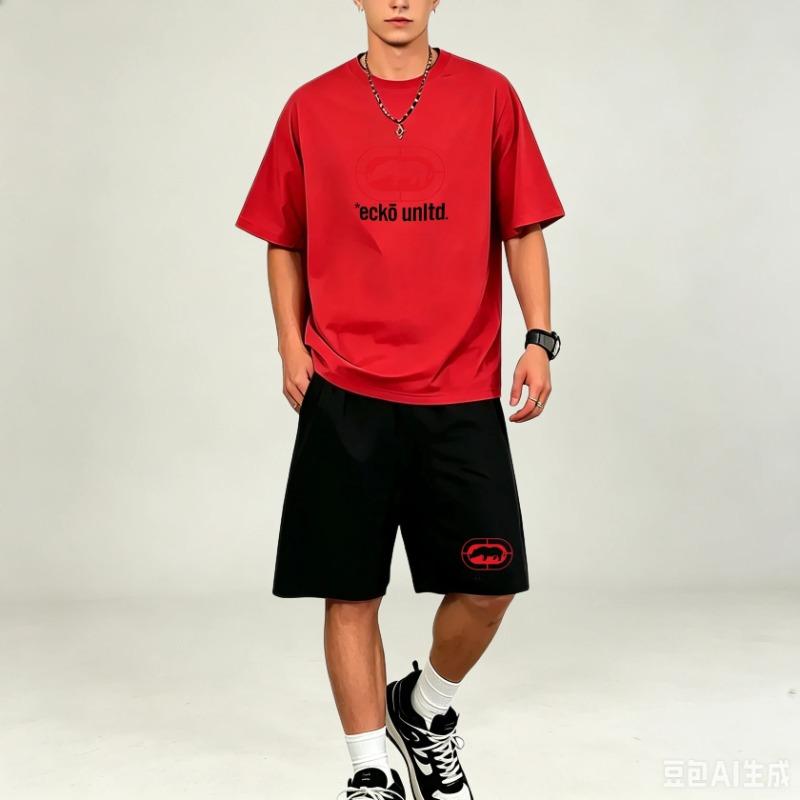 Herren T-Shirts Sets Schnelltrocknende Zweiteiler Kurzarm Oberteile Lockere Sportshorts