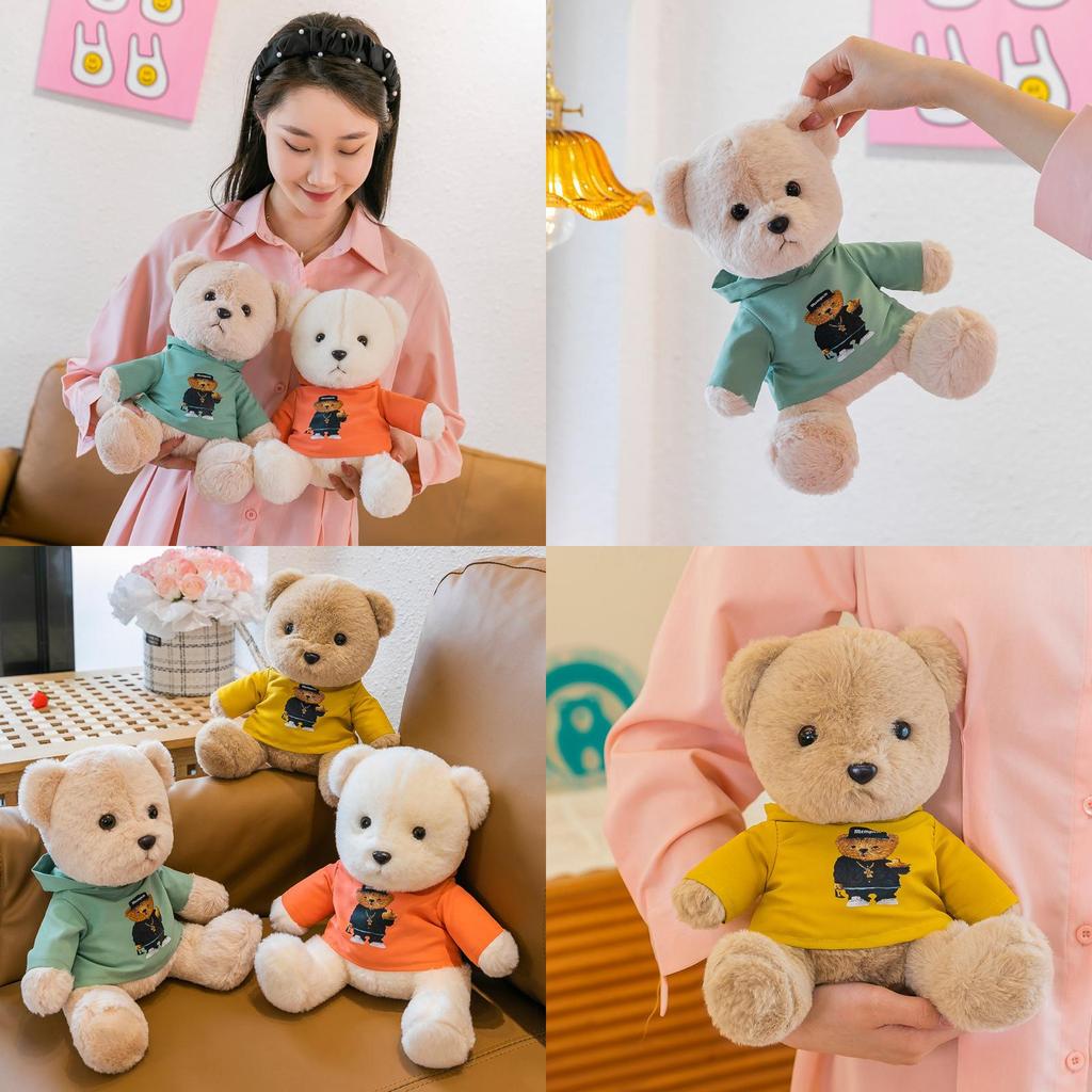 Adorable Teddy Bear Doll With Detachable Cream Outfit Short Plush Pp Cotton Filling