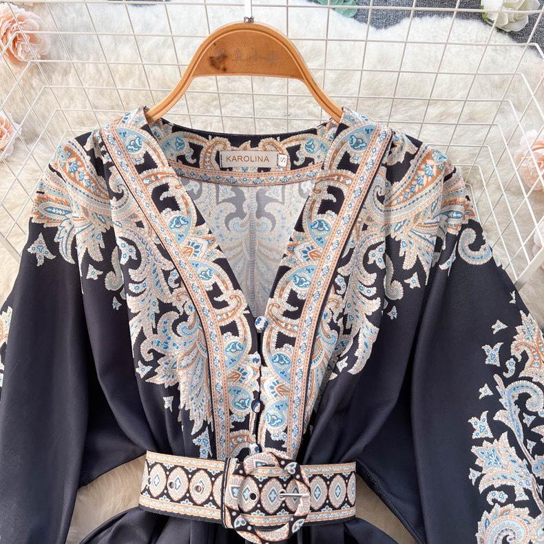 Rochie de primăvară retro franceză cu decolteu în V și mâneci tip felinar pentru figuri minione