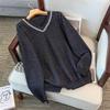 Plus Size V-Neck Knit Sweater: Slimming, Loose Fit, Mid-Length, Long Sleeve (Sizes Up To 350 Jin)