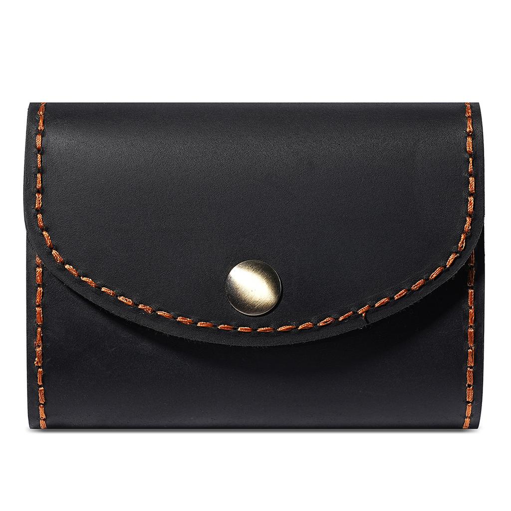 Vintage Crazy Horse Leather Card Holder for Women, Men Retro Accordion Design Snap Closure Wallet with Multi-Card Slots Unisex