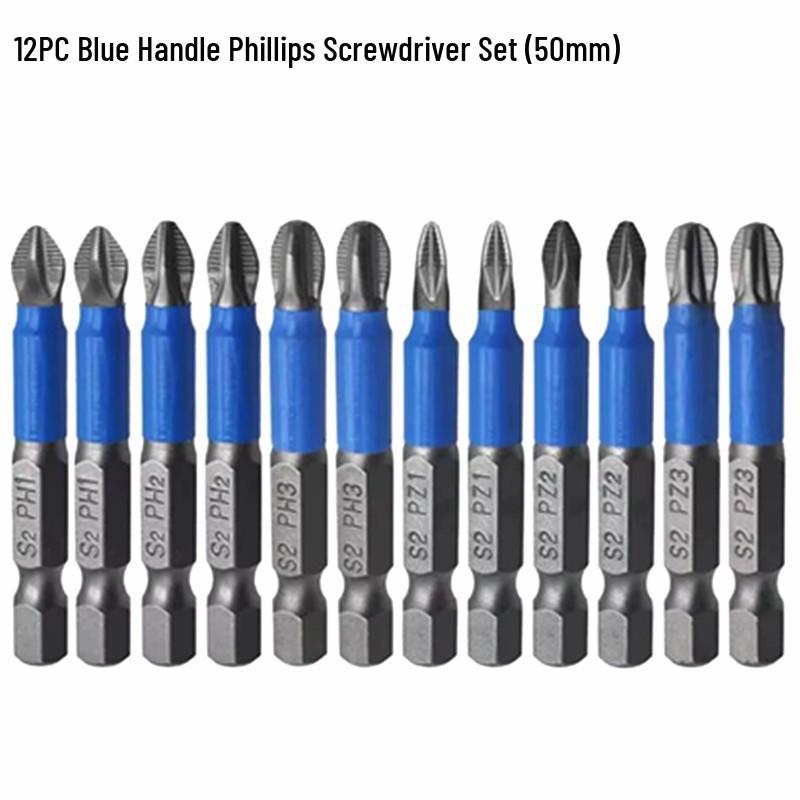 PH2 Blue Skin Phillips Screwdriver Bits Set - 7 Pieces with Hex Shank (25mm To 150mm)