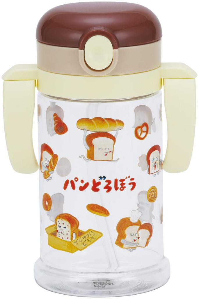 Skater Baby Straw Mug with Folding Handle and Shoulder for Ages Bread Thief Design Strap, 2-Way Design, 370ml, 1+, (KSHW2N-A)
