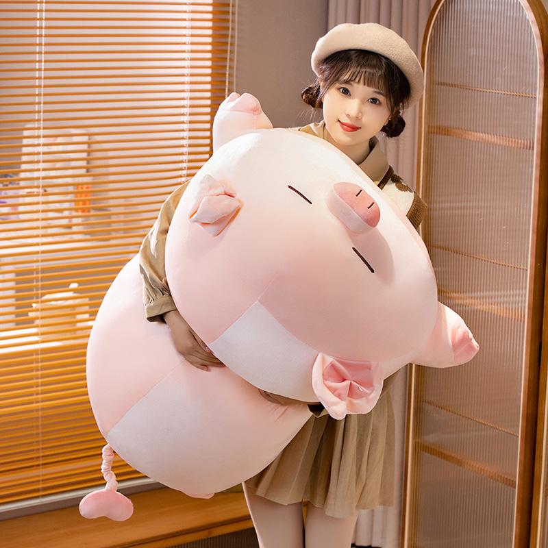 Squishy Pink Fatty Piggy Pig Doll Plush Toy Down Cotton Stuffed Eyes Closed/Open Cartoon Animal Lying Plushie Bolster Gift