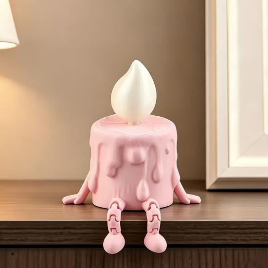 Tabletop Decorative Candle Figure 3D Printing Ornament, Wax Liquid Texture Dripping Sculpture with Smooth Surface Printed Movable Joints, Adjustable