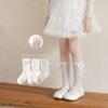 Girls' Breathable Mesh Bowknot Lace Mid-Calf Socks, Korean Style, Summer Thin Princess Socks