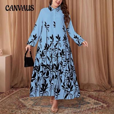 Vestido holgado de talla grande para mujer, de color vintage, con cuello camisero y estampado literario.