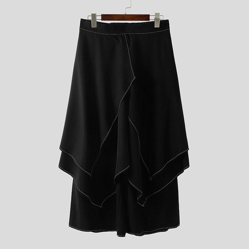 

INCERUN Men Back Elastic Waist Front Irregular Layers Casual Loose Long Pants Trousers S чёрный