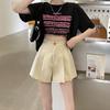 Women's Black High Waist Autumn A-Line Wide Leg Shorts - New Sweet Literary Style