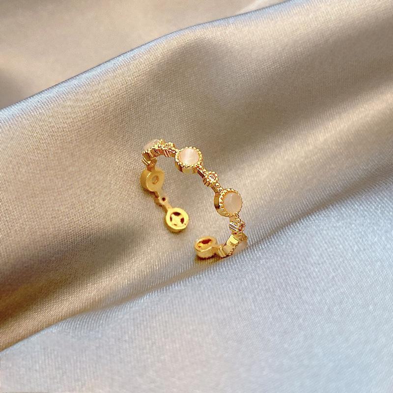 

Регулируемое кольцо с камнем кошачий глаз для женщин - модный индивидуальный дизайн, модные украшения для указательного пальца Adjustable opening золотой