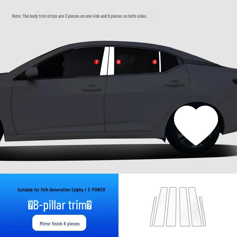 Декоративные накладки на окна и кузов для Sylphy 14-го поколения - 23 варианта Nissan Sylphy/2020-2024 14th Gen