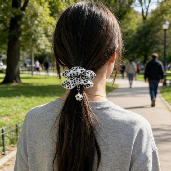 Women Hair Tie High Elasticity Football-Themed Design Hair Rope with 3D Soccer Pendant Ponytail Bun Sports Accessories