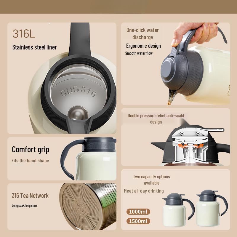 316 Stainless Steel Large Capacity Teapot & Tea Infuser Flask for Home or Office Boiling & Steeping