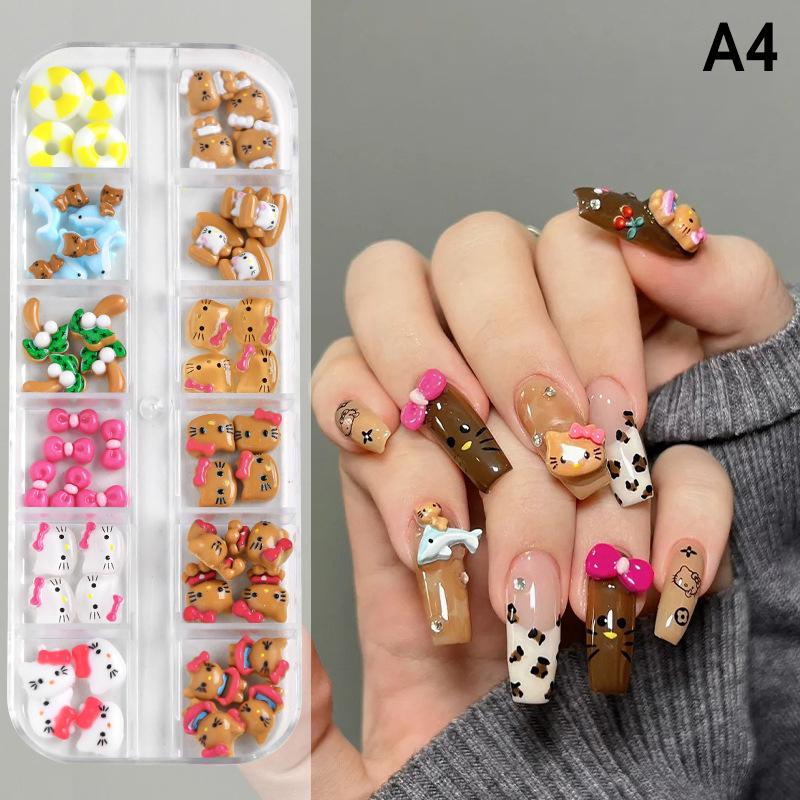 12 Bölmeli/Kutu Mini Fiyonk Tırnak Sanatı Süsleri 3D Sevimli Şeker Rengi Tırnak Takıları Tasarımları Kendin Yap Reçine Tırnak Aksesuarları