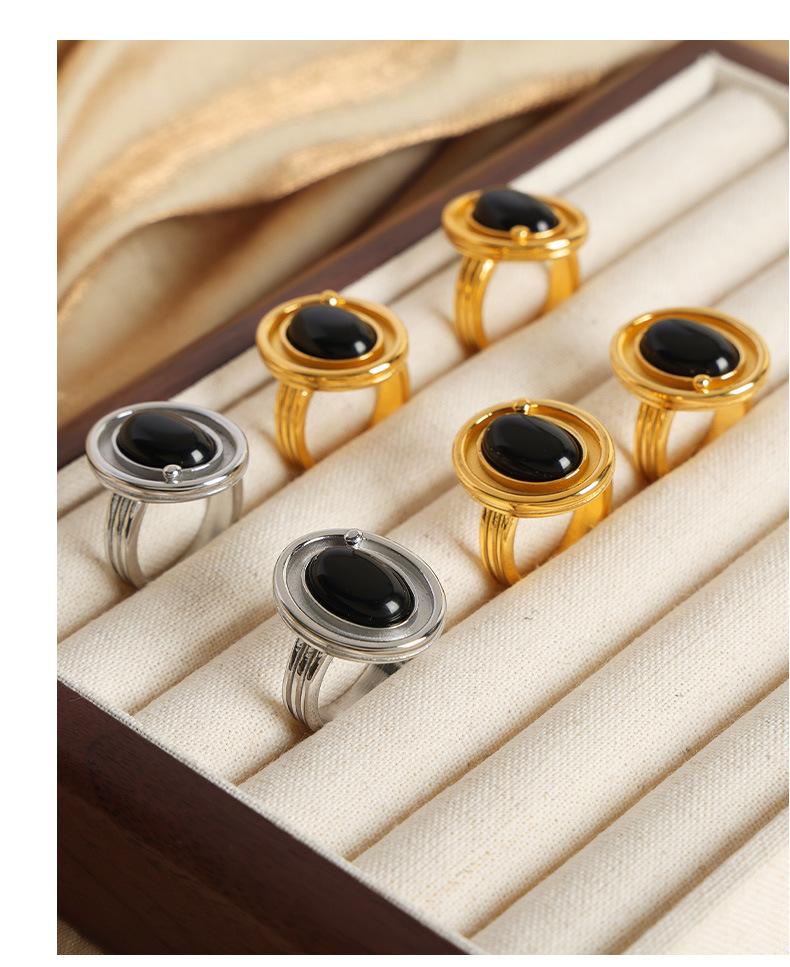 Exquisite Agate Pendant OT Clasp Necklace & Personalized Titanium Steel 18k Gold Ring Set