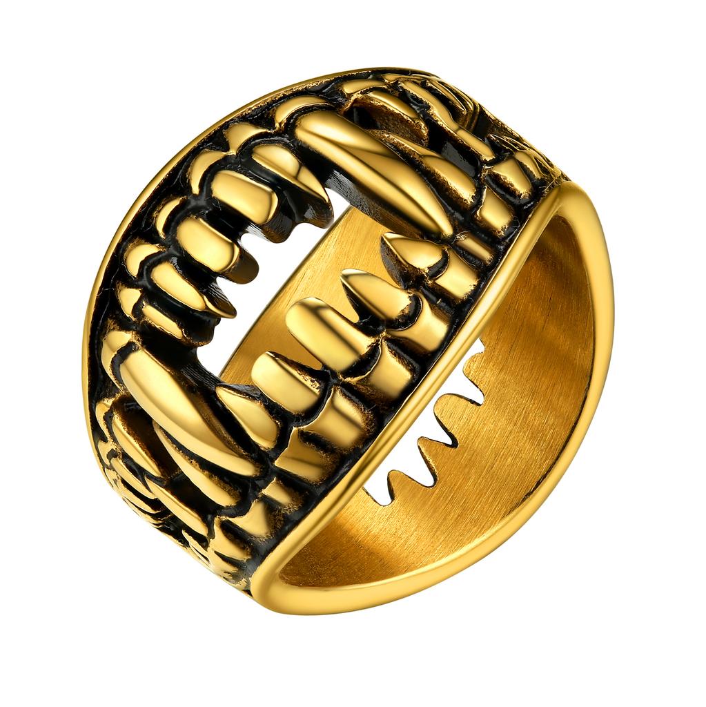 Stainless Steel Double Sides Teeth Rings for Man Woman Manmade Vintage Effect Size 7-14 Gothic Punk Cool Jewelry Gift
