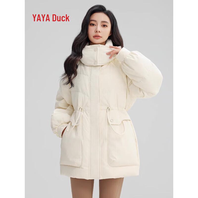 YAYA 2025 New Women's Waist-Cinching Detachable Hood Down Jacket