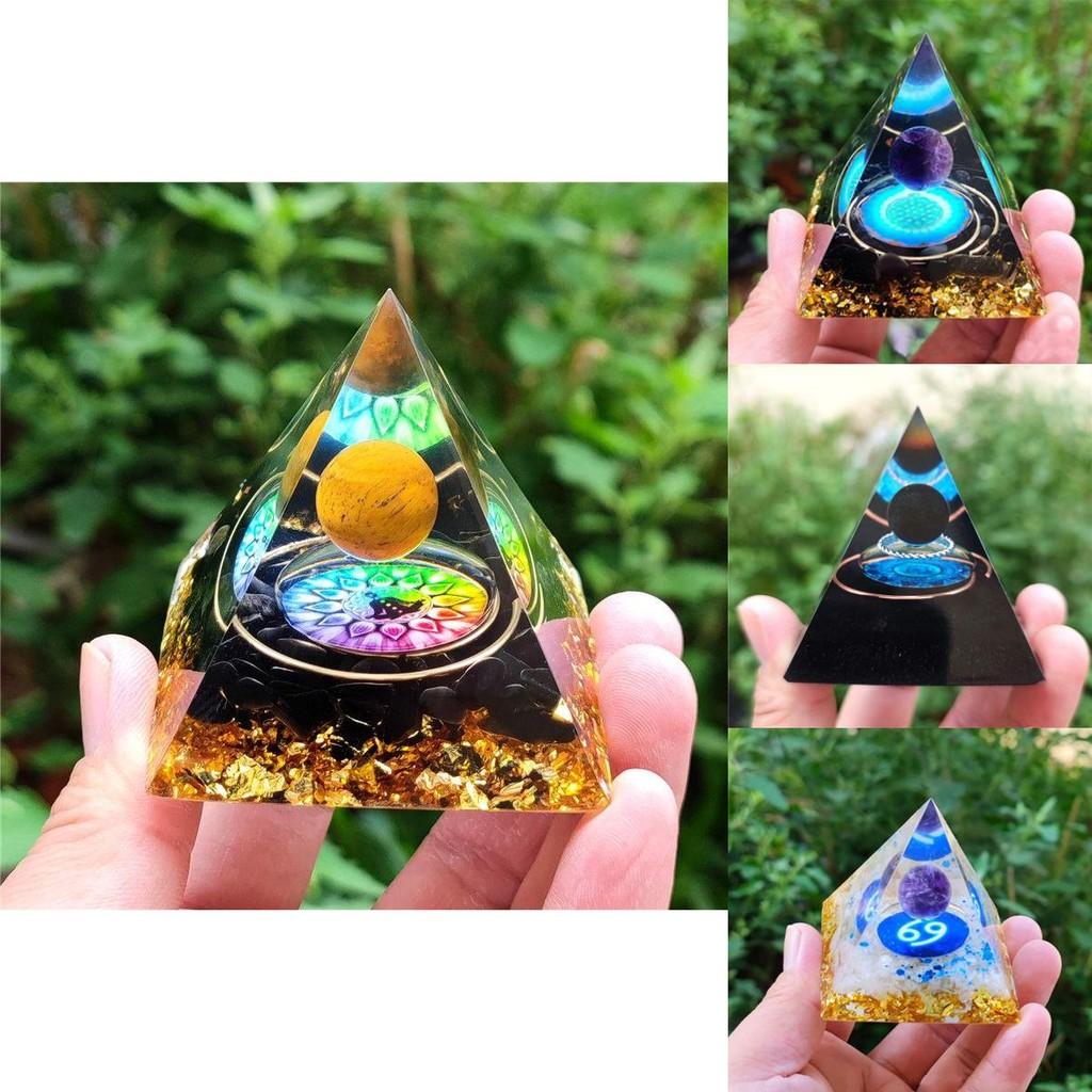 Orgonite Chakra Energy Pyramid Amethyst Crystal Home Decor Meditation Ornament Craft Gift