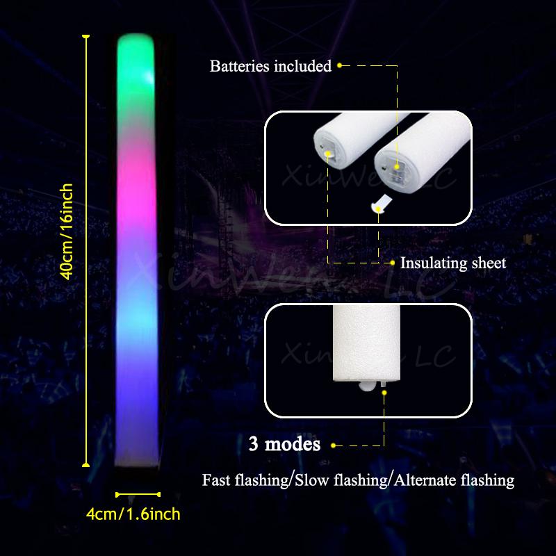30 Pezzi Bastoncini Luminosi in Schiuma LED RGB all'Ingrosso Bastoncini Luminosi Colorati Tubo per Tifo Buio Luce Forniture per Feste di Compleanno Matrimonio