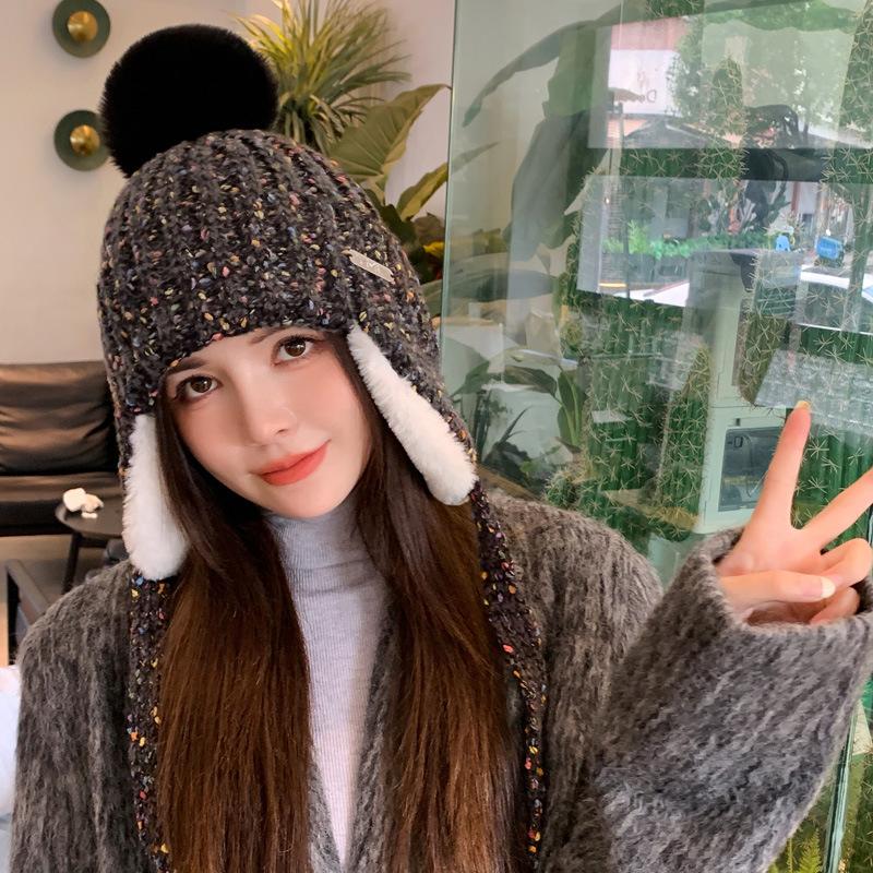 Women's Fleece Winter Hat with Detachable Ear Flaps & Pom-Pom Trim - Elastic Pull-String Closure, Cold Weather Outdoor Activities