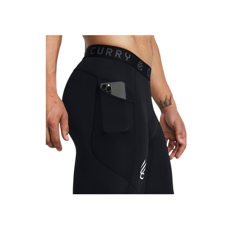 Under Armour Curry Brand Printed Logo Slim Fit Three-Quarter Sports Pants Men Bottoms Black 1379828-003