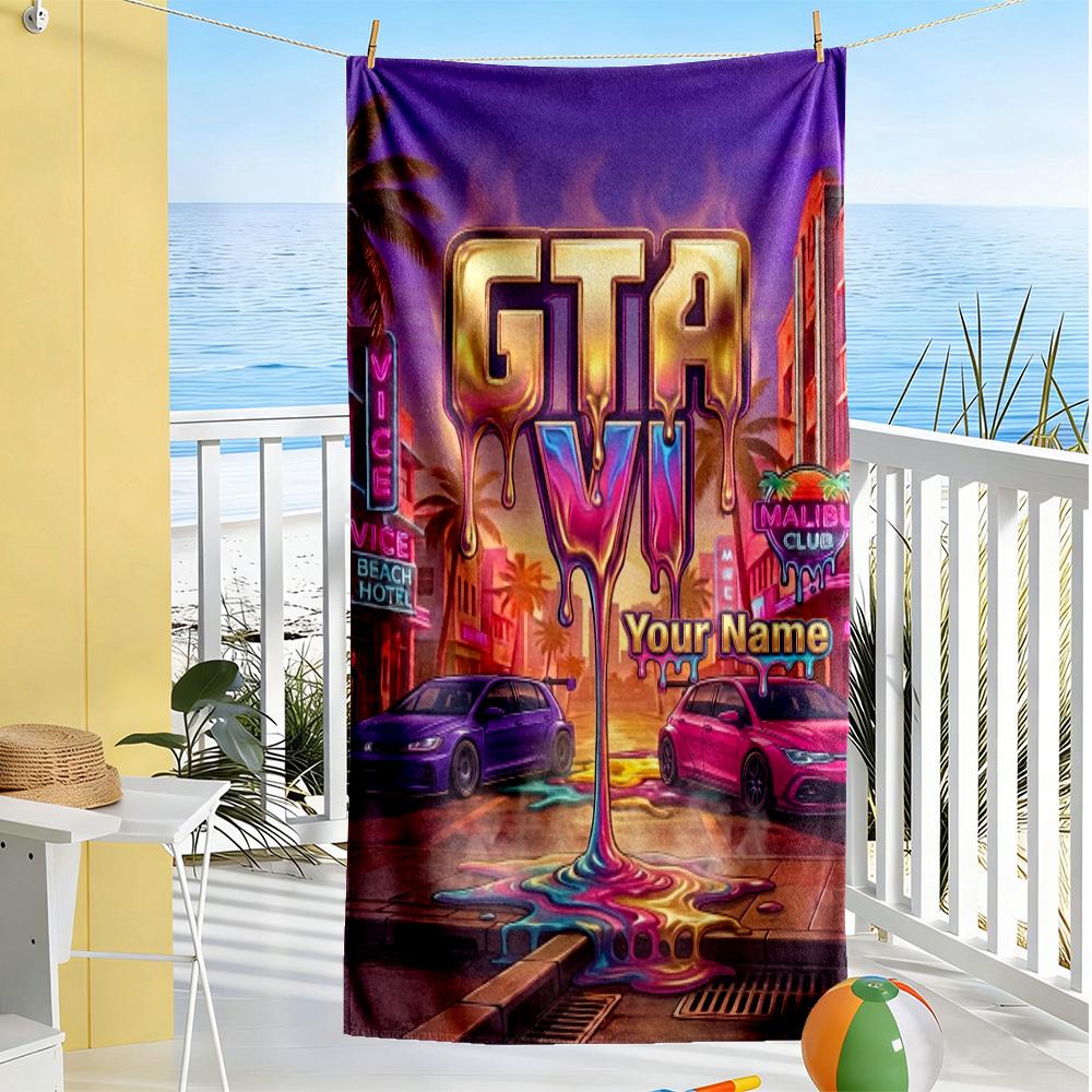 Gta Customizable Name Beach Towel Super Soft & Absorbent Suitable for Swimming Gym Camping Yoga Vacation
