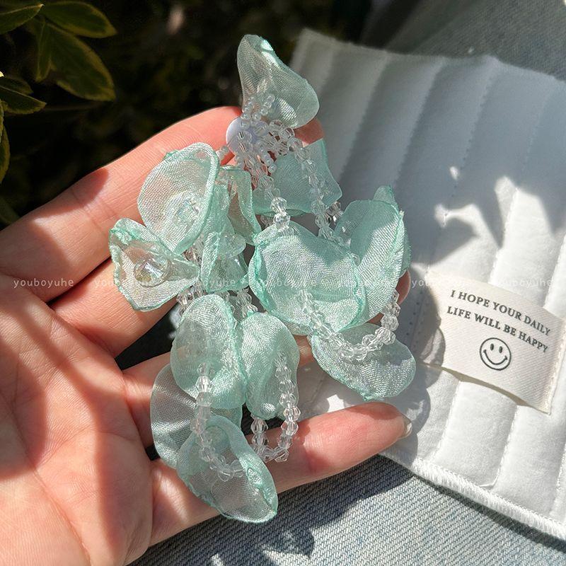 

Niche Style Seaside Earrings Female Atmosphere Beaded Flowers Mint Green Petals Tassel Earrings-Silver Needles