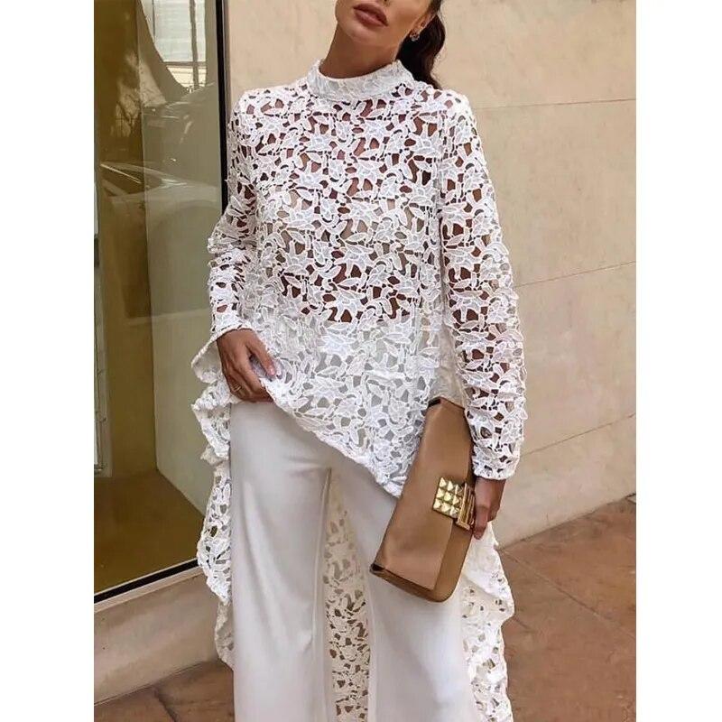 

Модное однотонное нестандартное сексуальное платье, повседневное кружевное платье с круглым вырезом, женская одежда, элегантное белое платье с длинным рукавом S