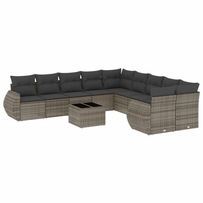 VidaXL Salon de Jardin avec Coussins 11 pcs, Canapés de Terrasse, Ensemble de Meubles de Patio, Mobilier d'Extérieur, Gris 3221919