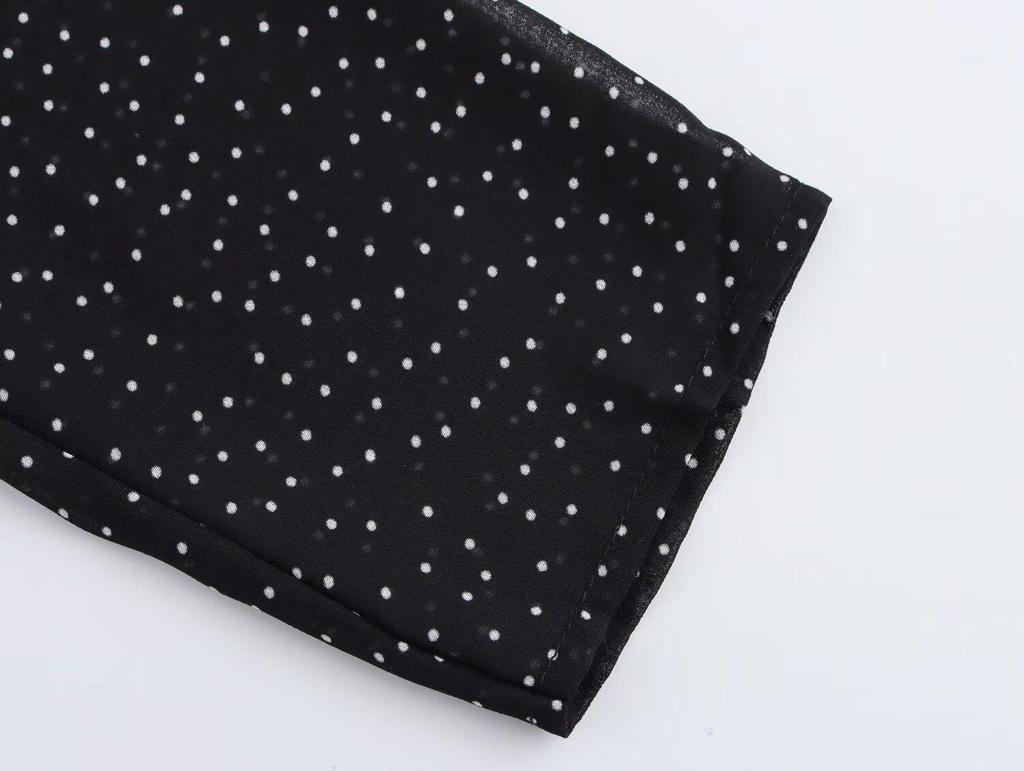 Spring 2025 Women's European & American Style Polka Dot Waist-Hugging Long Sleeve Dress