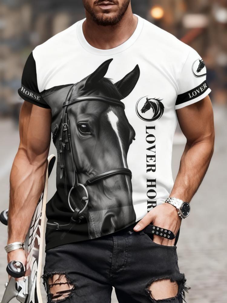 Summer Horse Animal 3D Printed T-shirt Men's Fashion Casual Short Sleeve Top Street Harajuku Casual Comfortable O-neck Clothing