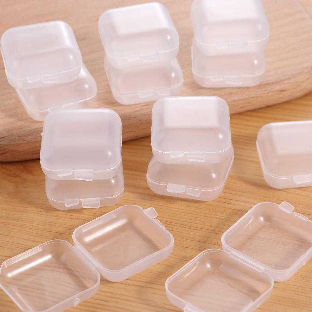 100 Pcs Transparent Mini Storage Box Finishing Square Plastic Case Jewelry Storage Case  Girls Women