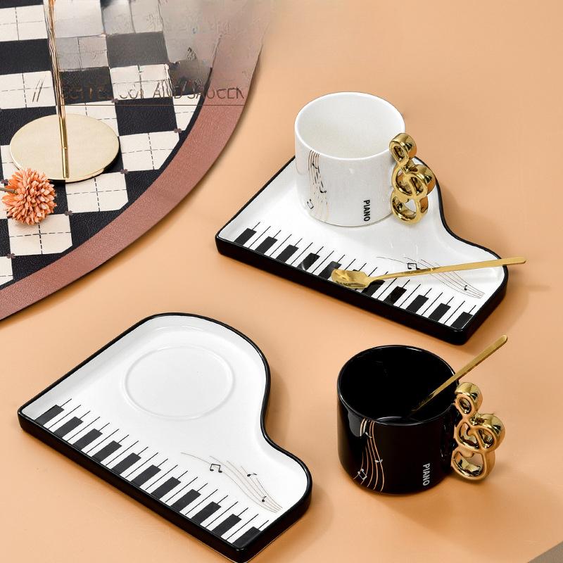 Black and White Melody Coffee Cup One Cup One Plate Teacher's Day Gift Note Cup Nordic Style Mug with Spoon Cup