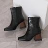 Krazing Pot Polyurethane Autumn Winter Shoes 47 Size 48 Chelsea Boots Gingham Prints Square Toe Plus Size Keep Warm Ankle Boots