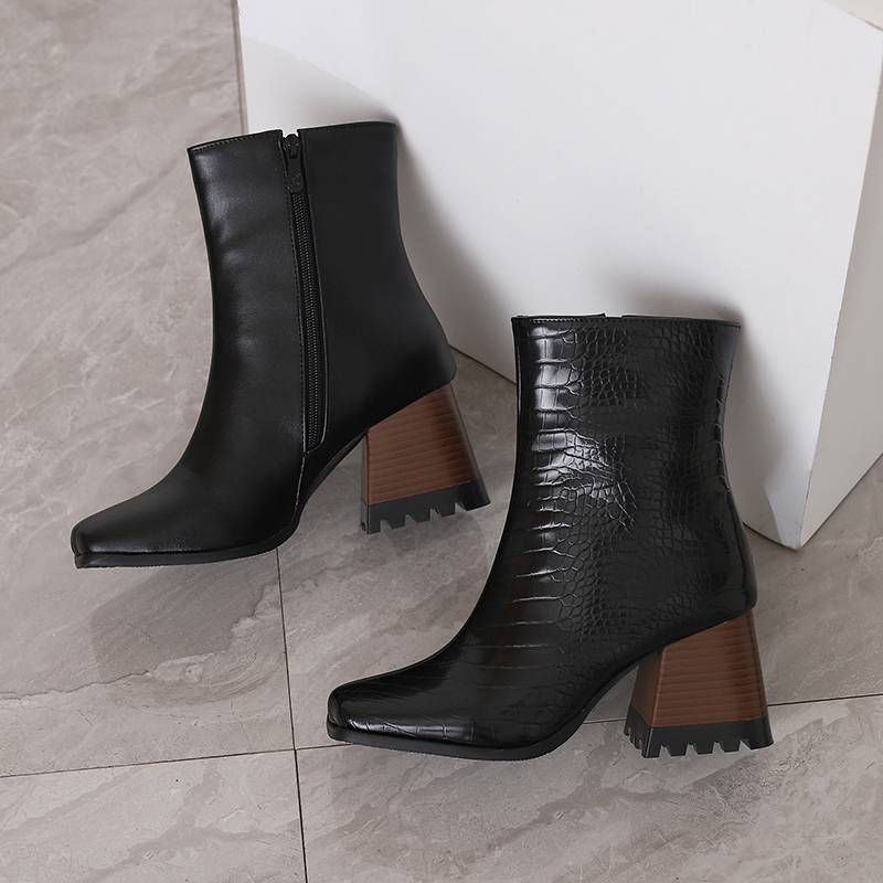 Krazing Pot Polyurethane Autumn Winter Shoes 47 Size 48 Chelsea Boots Gingham Prints Square Toe Plus Size Keep Warm Ankle Boots