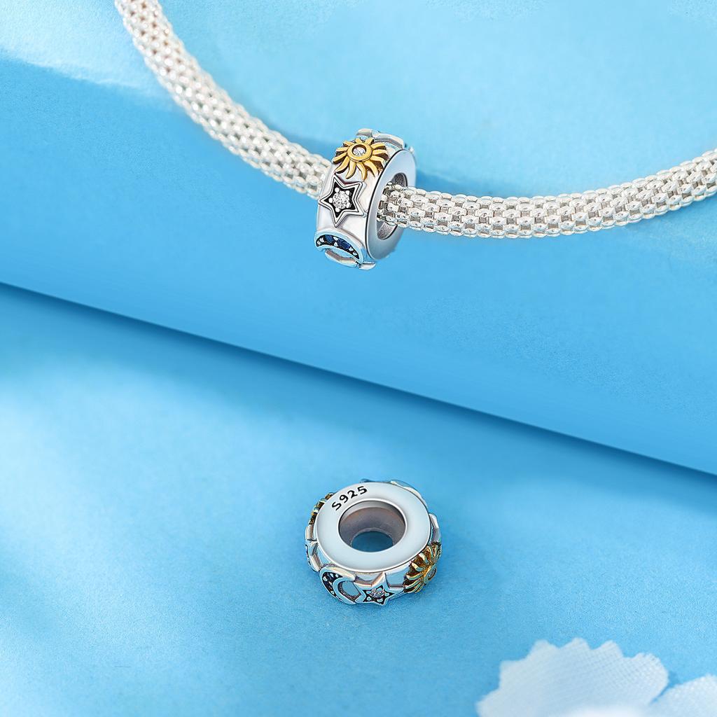 S9 Sterling Silver Star Moon Isolation Bead Charm Diy Jewelry Accessories Bracelet Necklace Female
